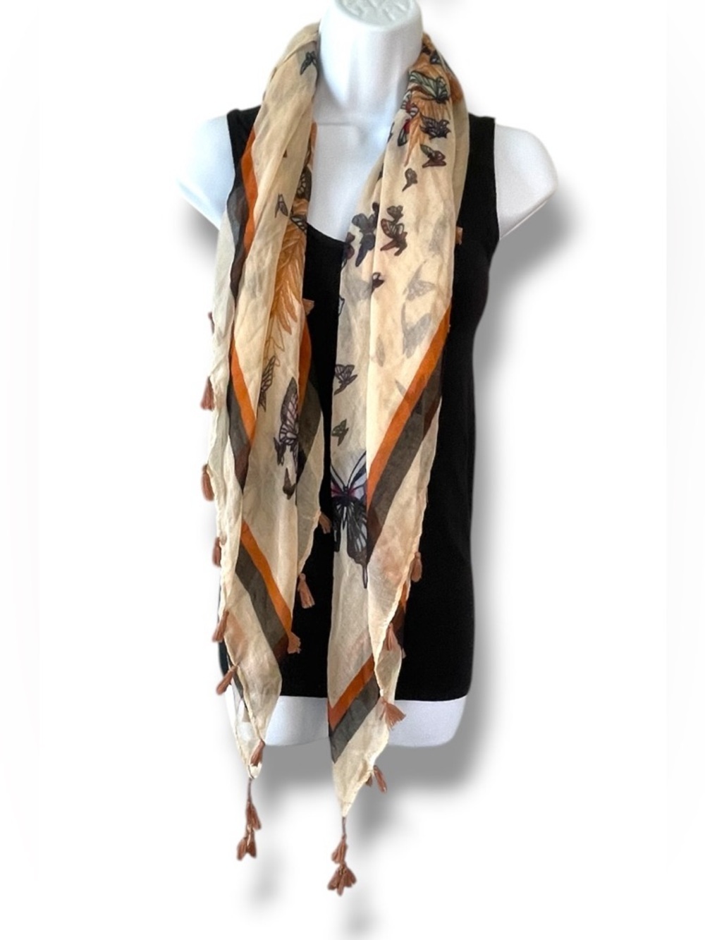 Tassel Scarf Shawl Wrap Fringe Scarf Festival Bohemian Boho Butterfly Print